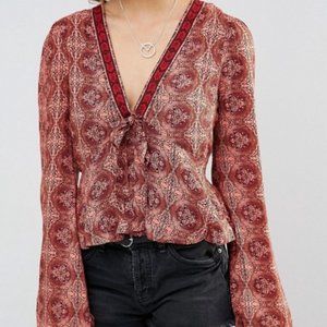 Bell Sleeve Time Of Your Life Boho Tie Front Top